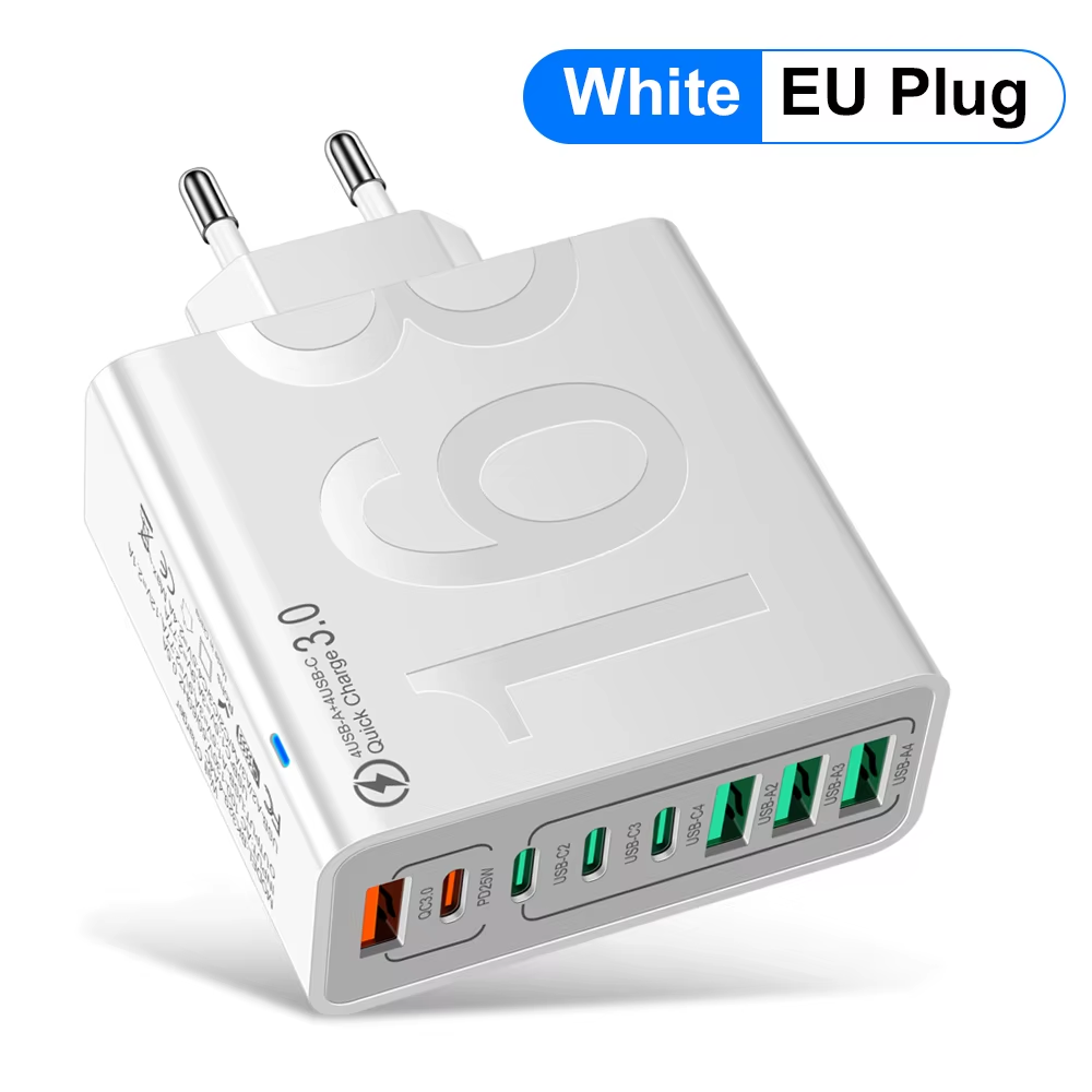 150W 8-Port USB Fast Charger — Multi-Port Fast Charger for iPhone, Samsung, Universal Compatibility Portable USB Fast Charger Adapter for Home, Office, Travel