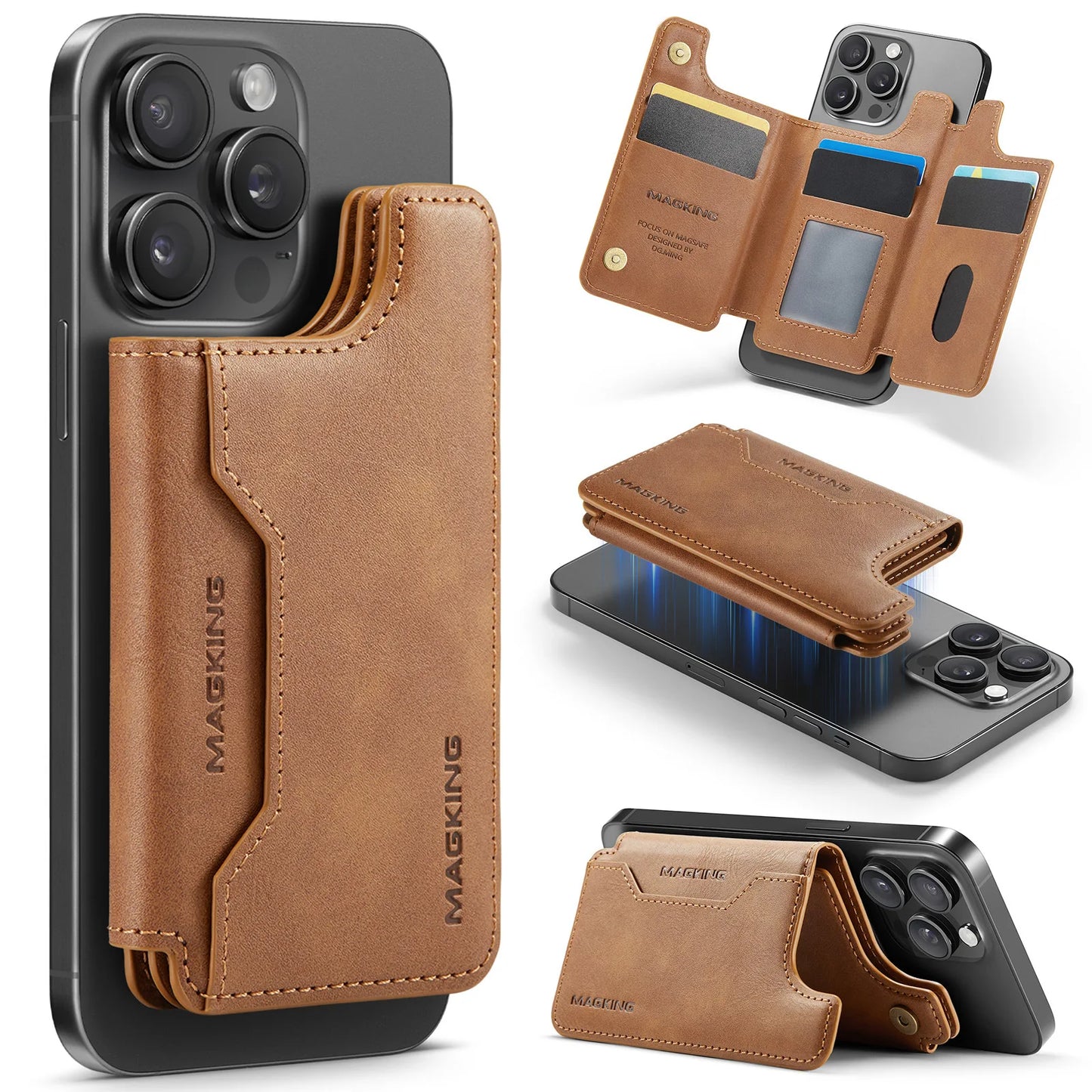 3-in-1 Magnetic Leather Phone Wallet & Stand