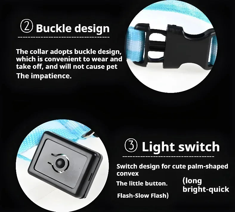Set of 2 Night Visibility USB-Charged Collar for Pets