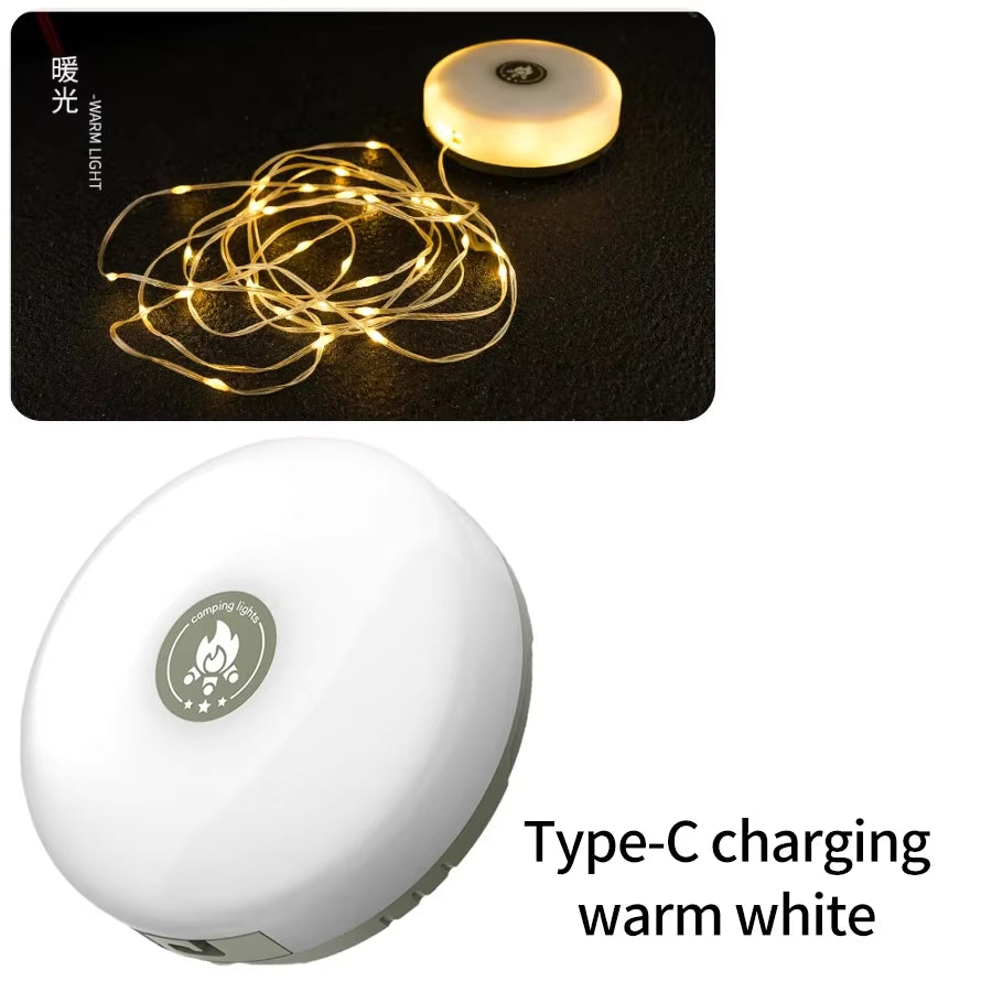 Christmas LED String Lights & Camping Lantern – Rechargeable Outdoor Tent Light with Hook, 10M Waterproof XTE Flashlight for Holiday Decor & Travel Gear