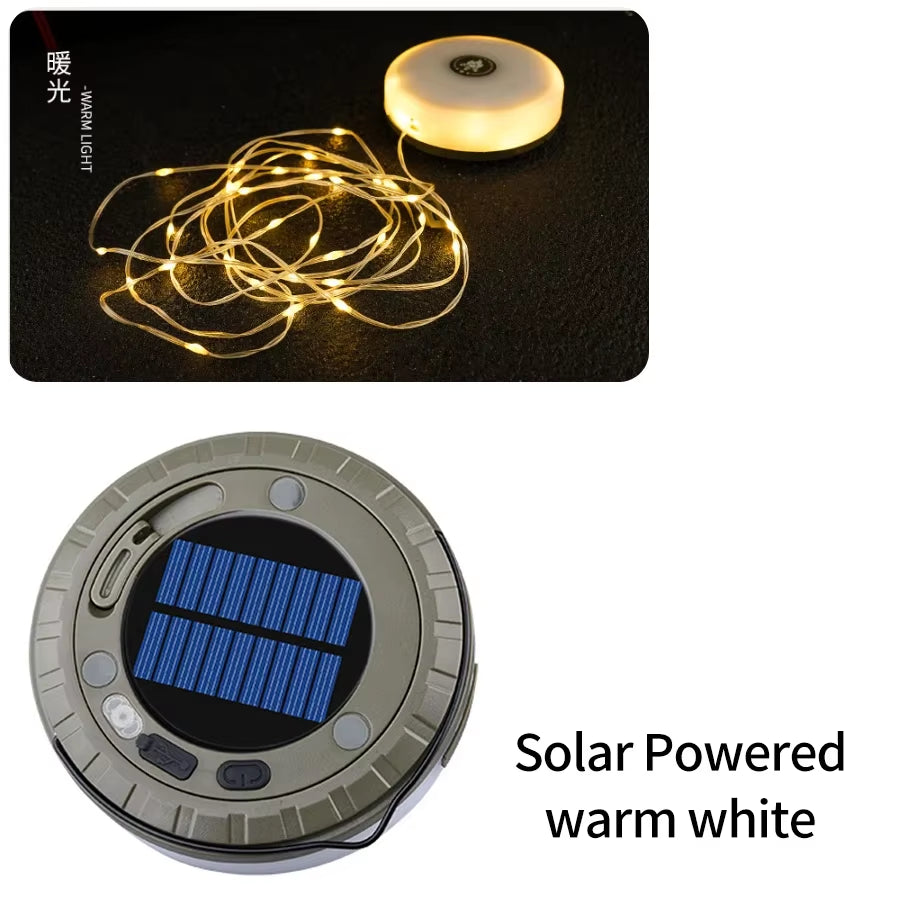 Christmas LED String Lights & Camping Lantern – Rechargeable Outdoor Tent Light with Hook, 10M Waterproof XTE Flashlight for Holiday Decor & Travel Gear