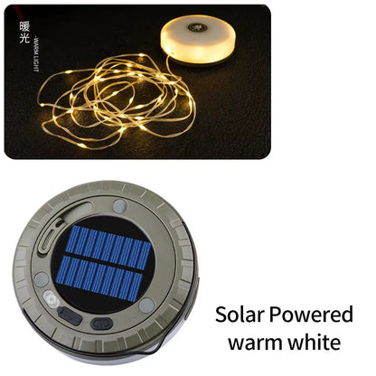 Christmas LED String Lights & Camping Lantern – Rechargeable Outdoor Tent Light with Hook, 10M Waterproof XTE Flashlight for Holiday Decor & Travel Gear