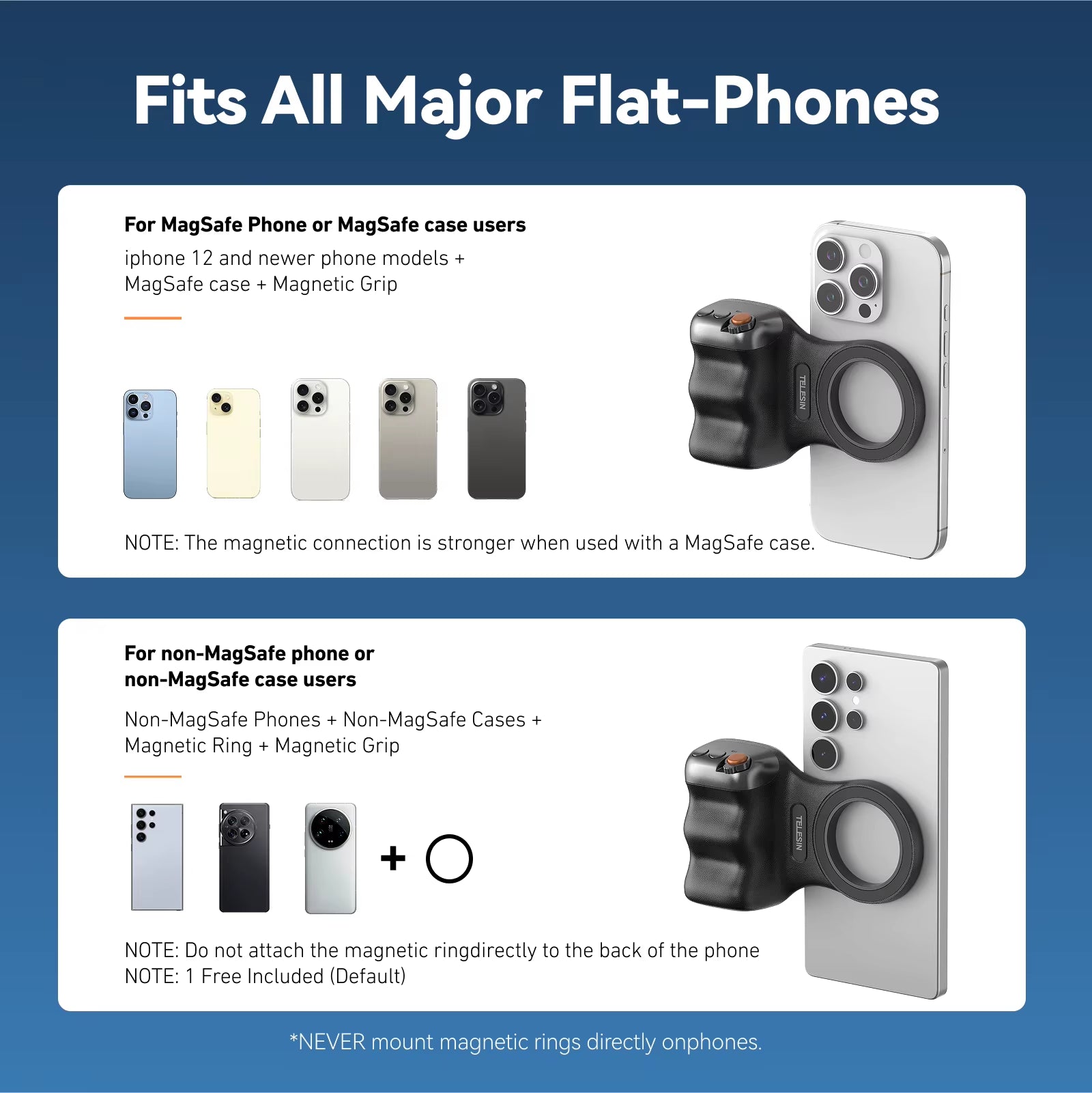 TELESIN Magnetic Phone Camera Shoot Hand Grip | Bluetooth Remote Control Handle | for iPhone, Samsung, Huawei, Xiaomi