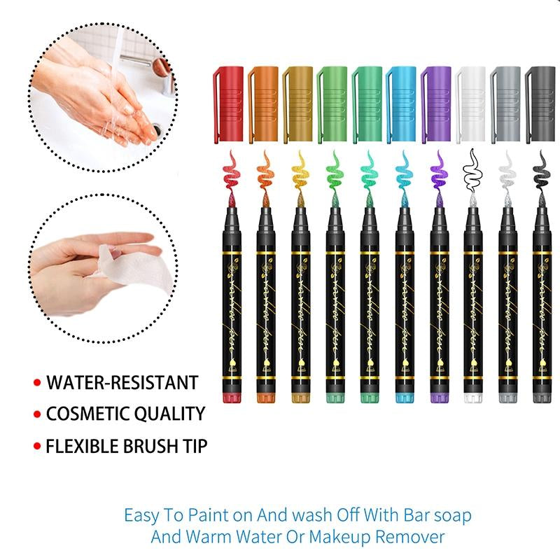 10-Color Temporary Tattoo Markers Set -  Halloween Makeup & Cosmetics
