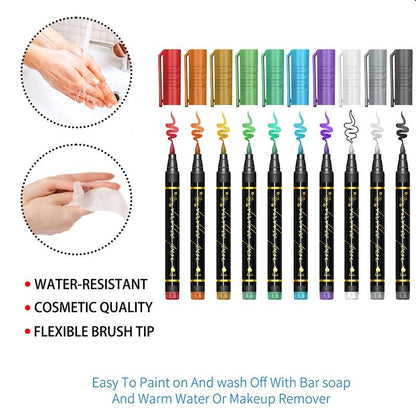 10-Color Temporary Tattoo Markers Set -  Halloween Makeup & Cosmetics