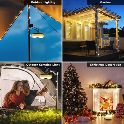 Christmas LED String Lights & Camping Lantern – Rechargeable Outdoor Tent Light with Hook, 10M Waterproof XTE Flashlight for Holiday Decor & Travel Gear