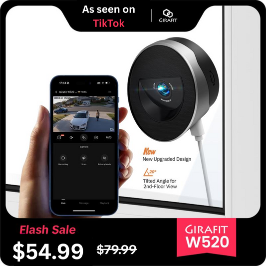 Girafit 2K Window Security Camera – AI Color Night Vision, Dual-Band Wi-Fi, Motion & Person Detection, 24/7 Recording, Easy Install, MicroSD & Cloud Storage