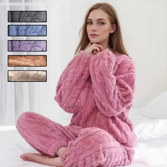 Women's Ultra-Soft Fleece Loungewear Set - 2-Piece Thick Velvet Ribbed Comfort Wear - Cozy Warm Casual Outfit