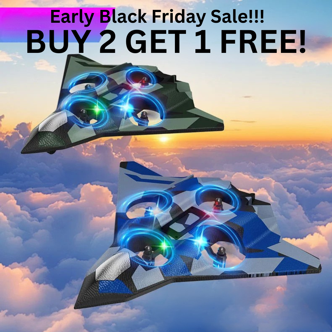 Black Friday Sale!!! BUY 2 GET 1 FREE 360° Indestructible Fighter Jet Toy – LED Lights, One-Key Takeoff, 4-Fan Power, Top Gift for Kids