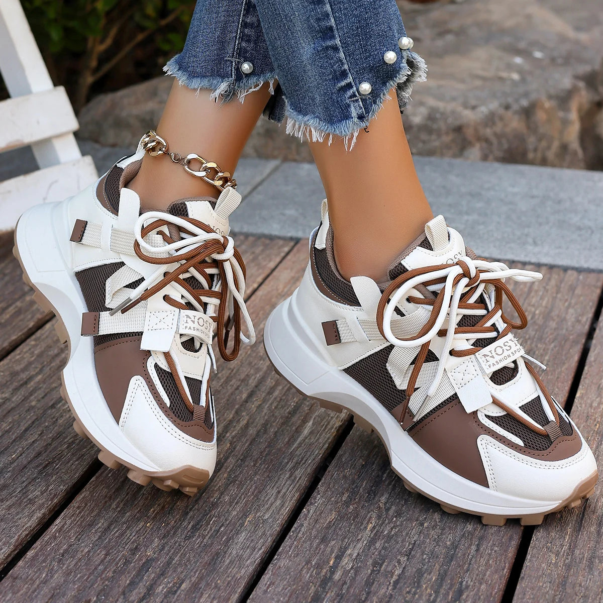 Fall Platform Sneakers for Women – Breathable Casual Lace-Up Low Tops, Lightweight Outdoor Walking Shoes