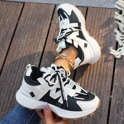 Fall Platform Sneakers for Women – Breathable Casual Lace-Up Low Tops, Lightweight Outdoor Walking Shoes
