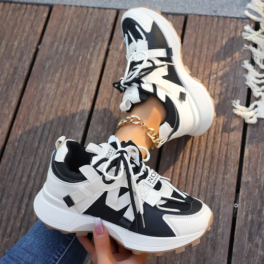 Fall Platform Sneakers for Women – Breathable Casual Lace-Up Low Tops, Lightweight Outdoor Walking Shoes