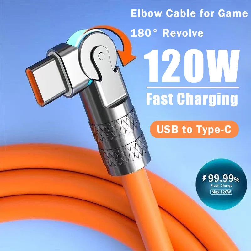 120W 3 in 1 Rotating Elbow Type C Fast Charging Data Cable