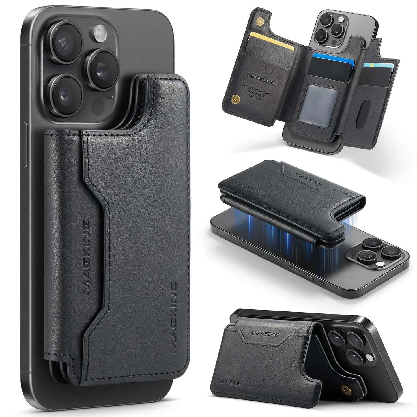 3-in-1 Magnetic Leather Phone Wallet & Stand
