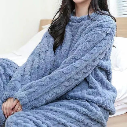 Women's Ultra-Soft Fleece Loungewear Set - 2-Piece Thick Velvet Ribbed Comfort Wear - Cozy Warm Casual Outfit