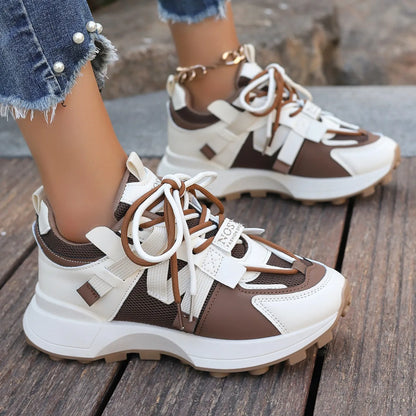 Fall Platform Sneakers for Women – Breathable Casual Lace-Up Low Tops, Lightweight Outdoor Walking Shoes