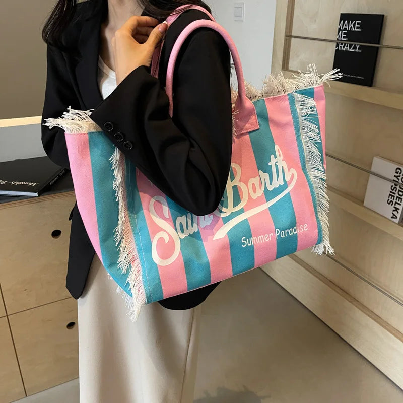 Luxury Canvas Tassel Shoulder Bag – Spacious, Stylish & Elegant Everyday Tote for Women