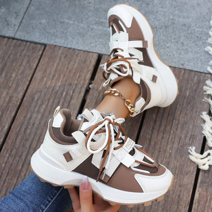 Fall Platform Sneakers for Women – Breathable Casual Lace-Up Low Tops, Lightweight Outdoor Walking Shoes