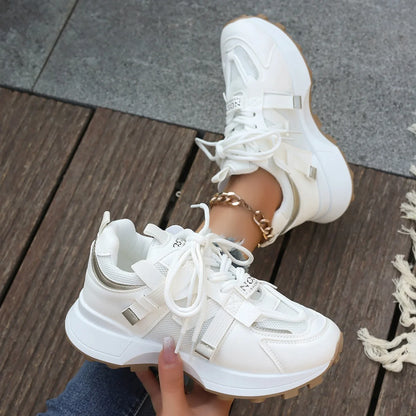 Fall Platform Sneakers for Women – Breathable Casual Lace-Up Low Tops, Lightweight Outdoor Walking Shoes