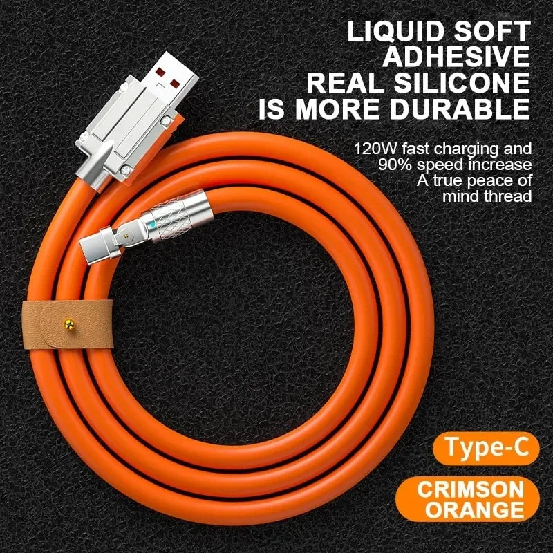 120W 3 in 1 Rotating Elbow Type C Fast Charging Data Cable