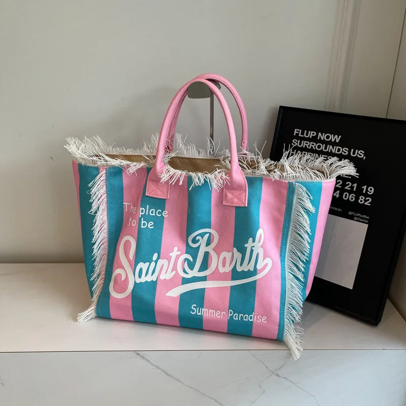 Luxury Canvas Tassel Shoulder Bag – Spacious, Stylish & Elegant Everyday Tote for Women