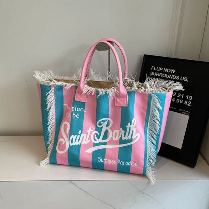 Luxury Canvas Tassel Shoulder Bag – Spacious, Stylish & Elegant Everyday Tote for Women