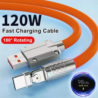 120W 3 in 1 Rotating Elbow Type C Fast Charging Data Cable