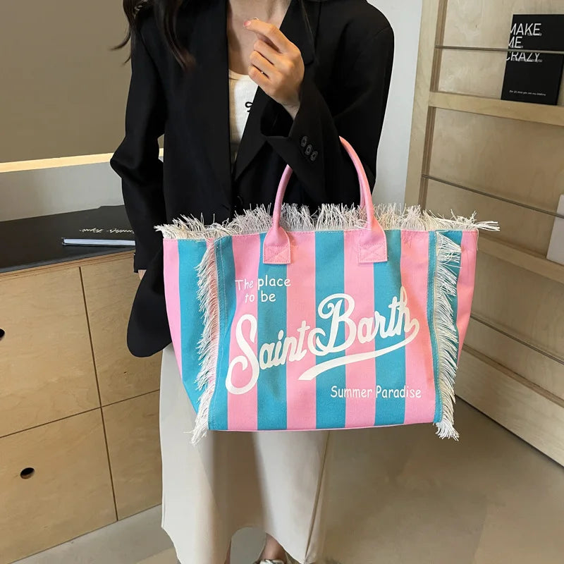 Luxury Canvas Tassel Shoulder Bag – Spacious, Stylish & Elegant Everyday Tote for Women