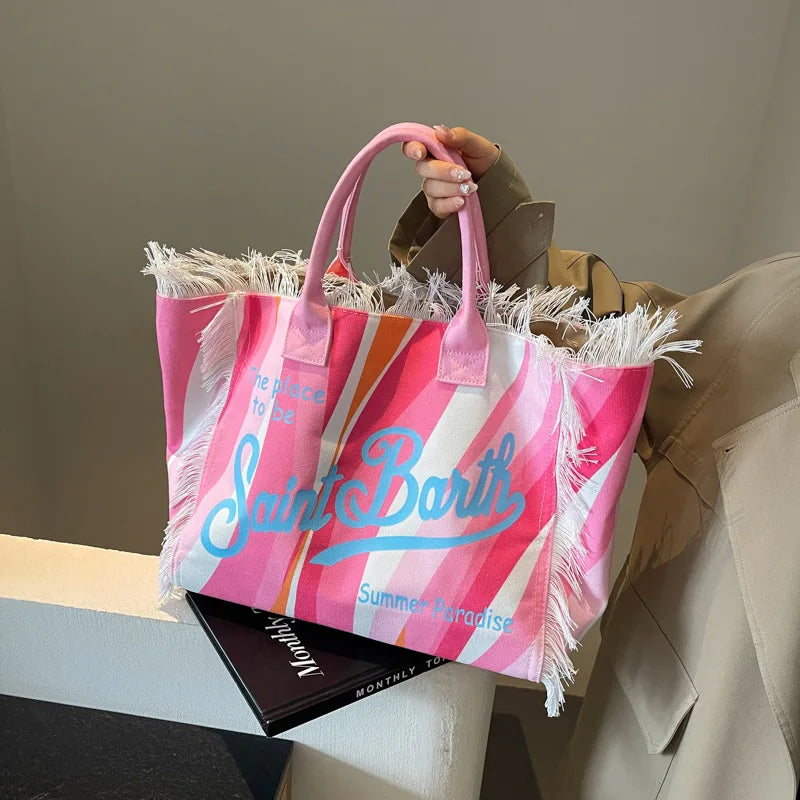 Luxury Canvas Tassel Shoulder Bag – Spacious, Stylish & Elegant Everyday Tote for Women