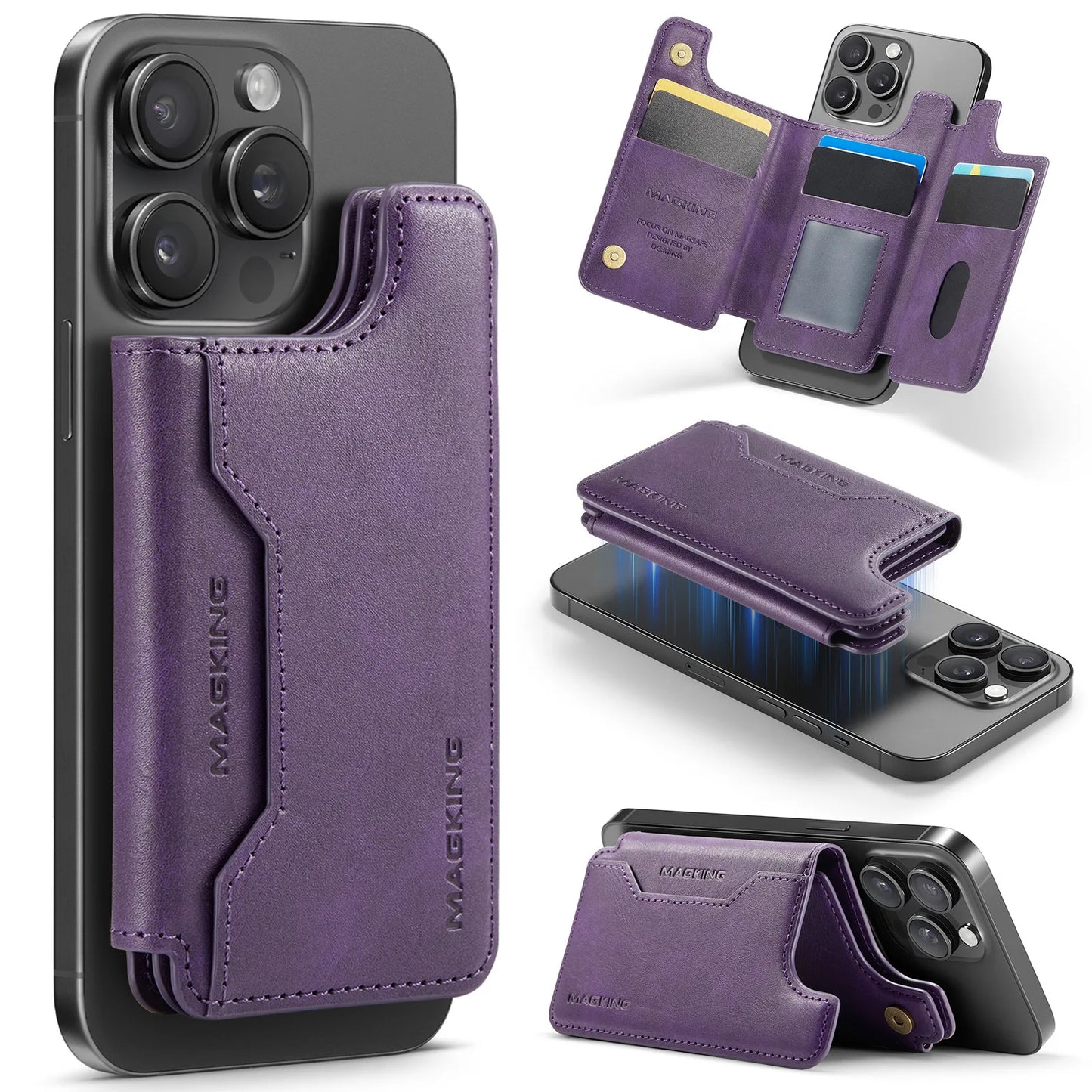 3-in-1 Magnetic Leather Phone Wallet & Stand