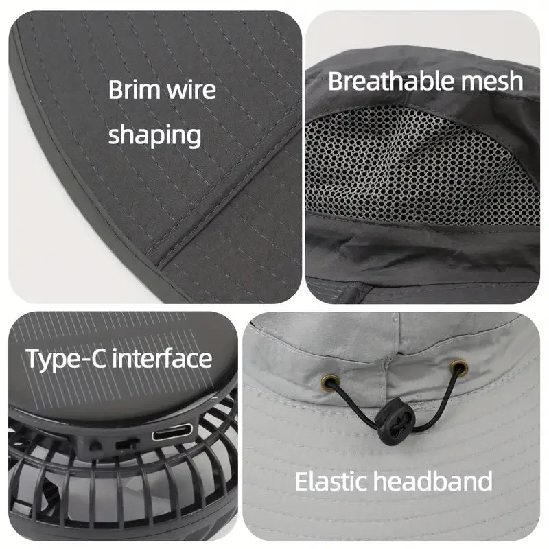 Solar - USB Fan Cooling Bucket Hat