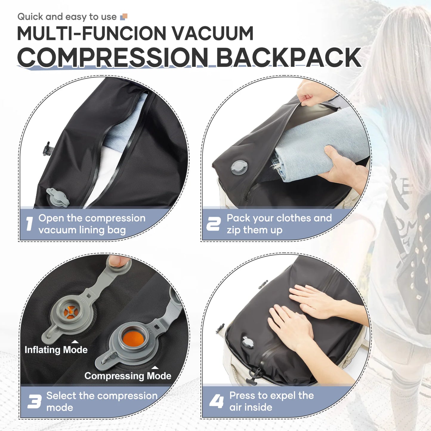 Air Vacuum Compression Travel Backpack