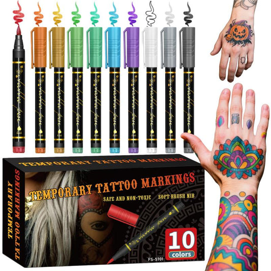 10-Color Temporary Tattoo Markers Set -  Halloween Makeup & Cosmetics