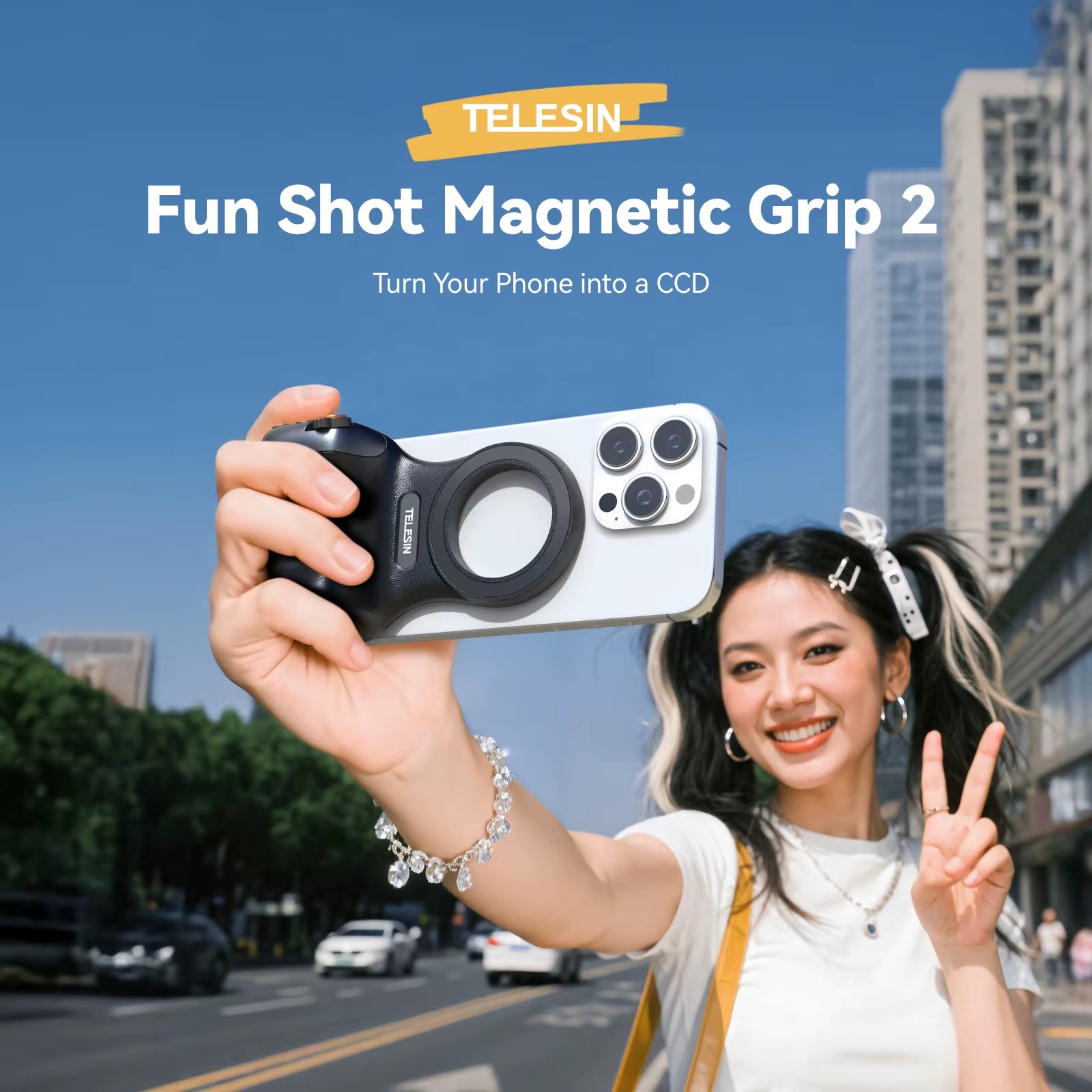 TELESIN Magnetic Phone Camera Shoot Hand Grip | Bluetooth Remote Control Handle | for iPhone, Samsung, Huawei, Xiaomi