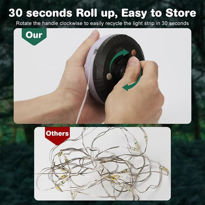 Christmas LED String Lights & Camping Lantern – Rechargeable Outdoor Tent Light with Hook, 10M Waterproof XTE Flashlight for Holiday Decor & Travel Gear