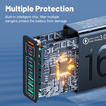150W 8-Port USB Fast Charger — Multi-Port Fast Charger for iPhone, Samsung, Universal Compatibility Portable USB Fast Charger Adapter for Home, Office, Travel